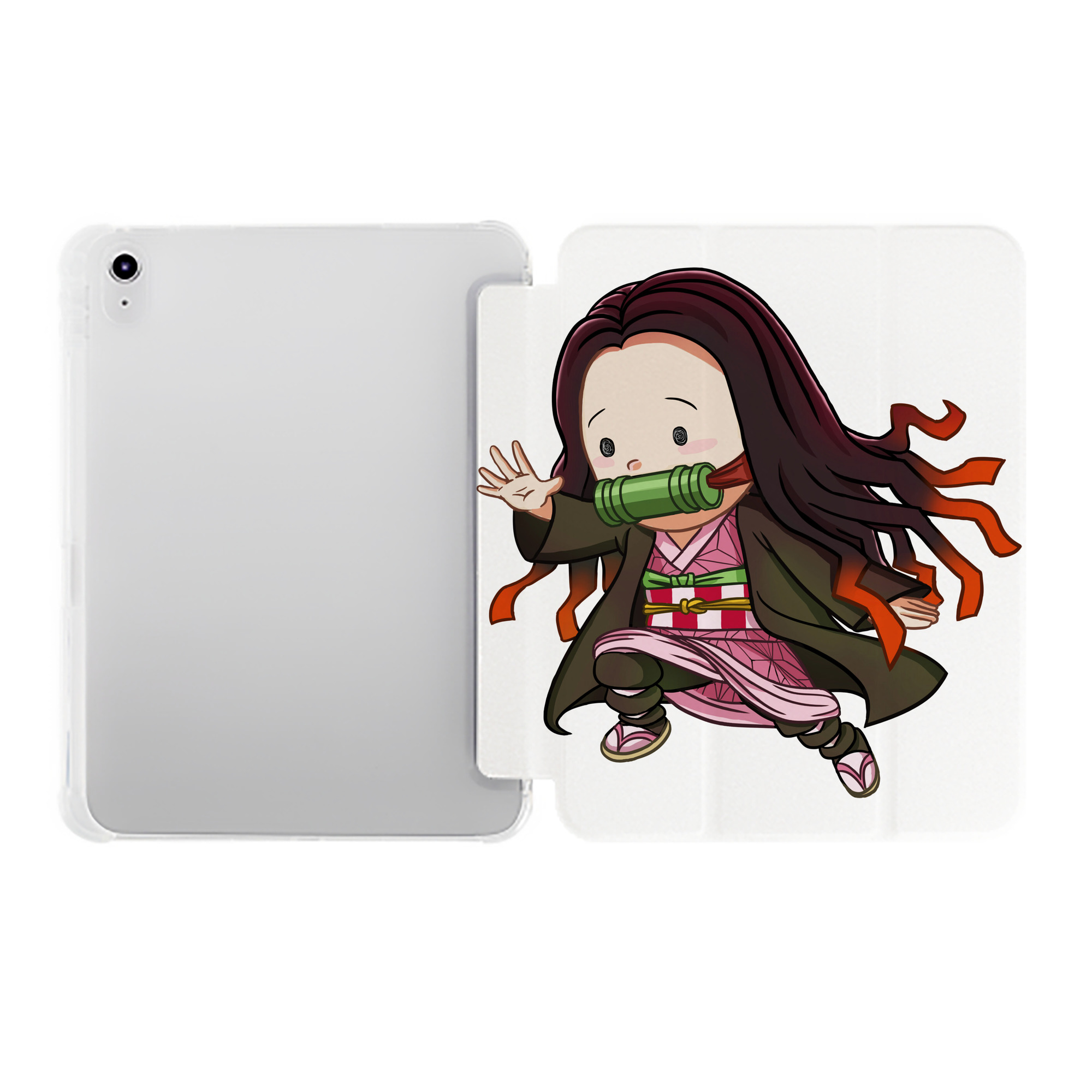 （画像用） 鬼滅の刃（きめつのやいば）竈門 禰󠄀豆子／かまど ねずこ Kamado Nezuko IPad ケース ペン収納付き 三つ折りスタンド PUレザー×シリコン 対応機種9.5/10.5/10.9インチ